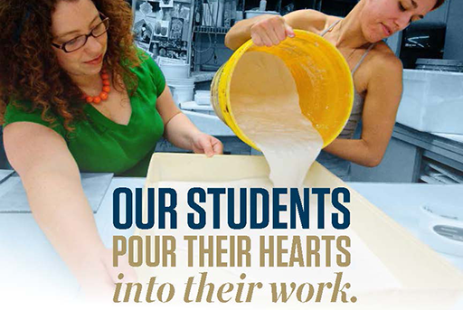 Our students pour their hearts into their work (students poring plaster into mold)