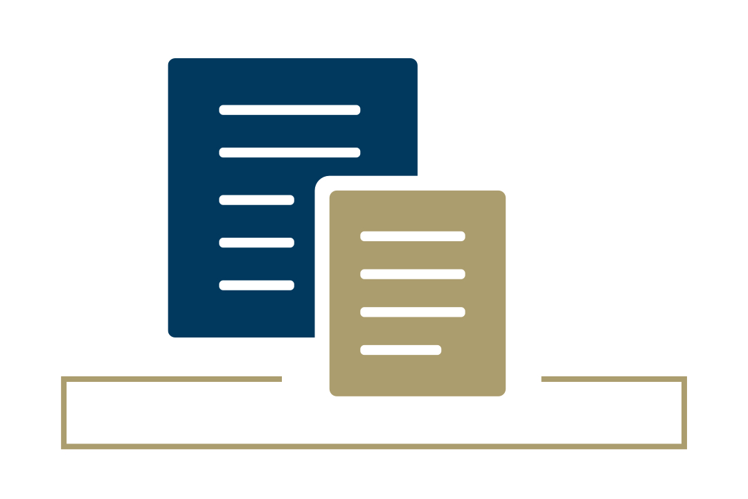 Support university initiatives - buff and blue graphic depicting a sheet of paper with an affixed seal on it.