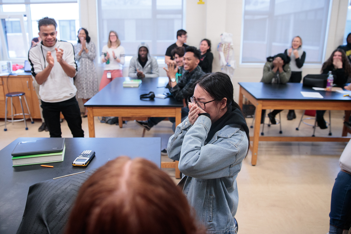At Capital City Charter High School, Aly Nguyen was overwhelmed with emotion. (Harrison Jones/GW Today)