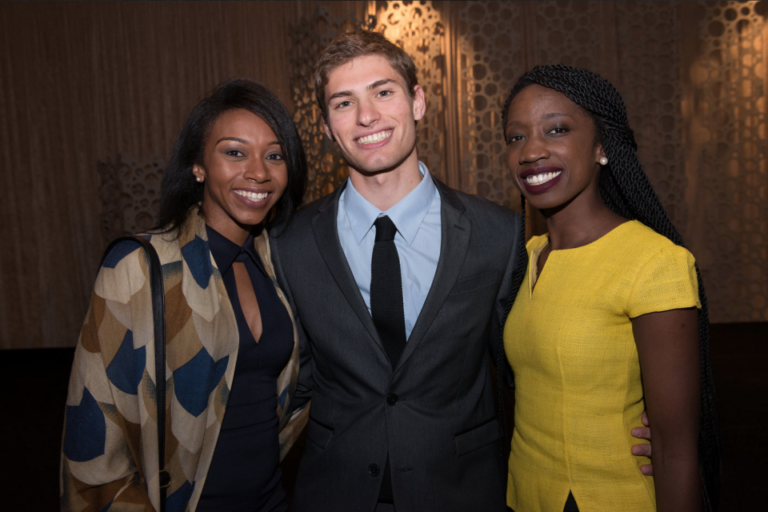 Current students Demetria Clark and Moshe Pasternak and alumna Sally Nuamah, B.A. ’11, spoke at the Power & Promise Dinner.