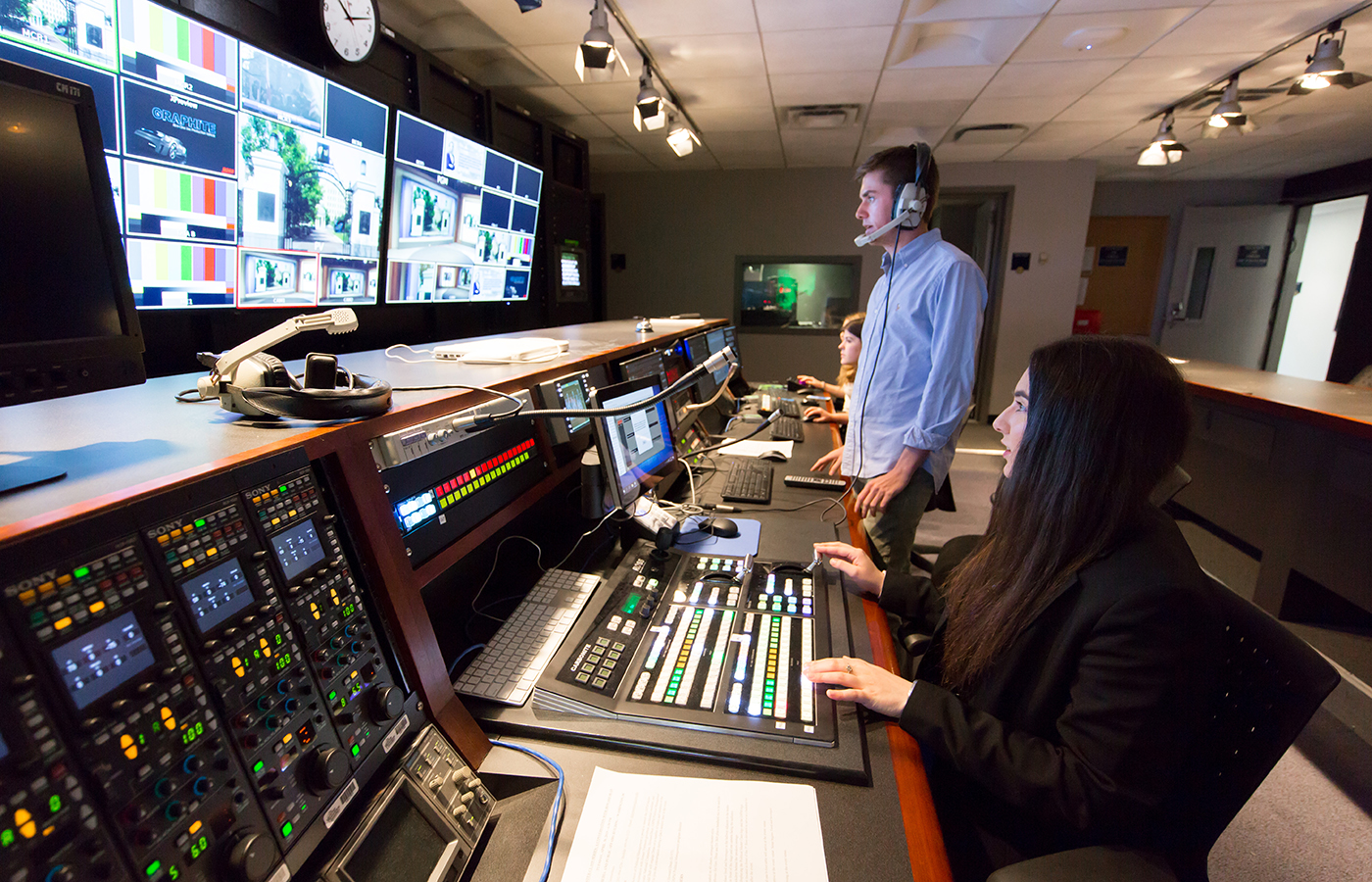 An SMPA studio control room is shown. The IDDP will assist journalists develop stories that correct distorted public narratives.
